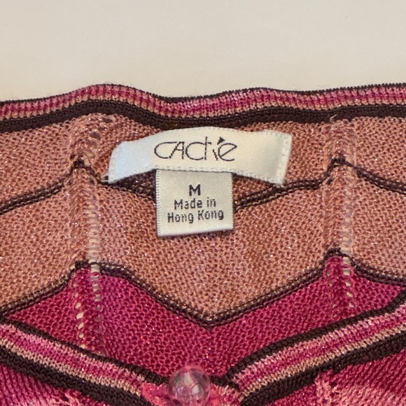 Vtg Cache Womens Pink Brown Metallic Chevron Zigzag Knit Cardigan Sweater Med - Picture 3 of 10
